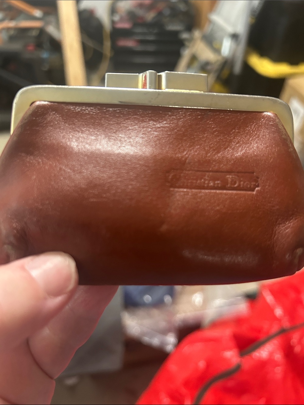 Dior Brown Leather Kiss-Lock Coin Purse